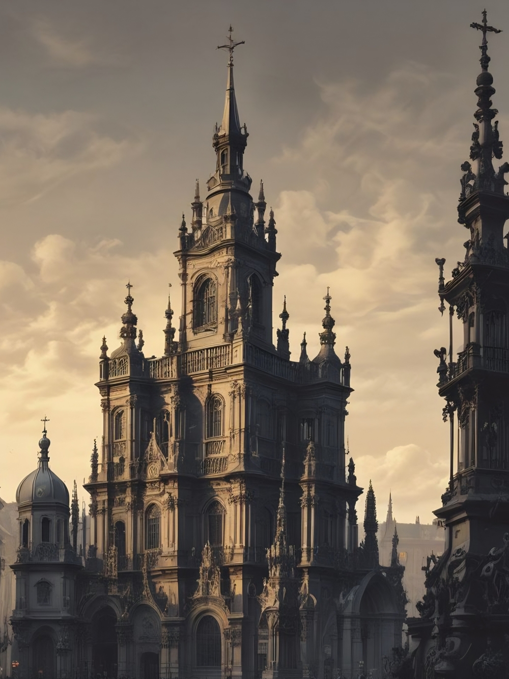 Sepia Cathedral Architectural Art Print - Warm Brown Tones